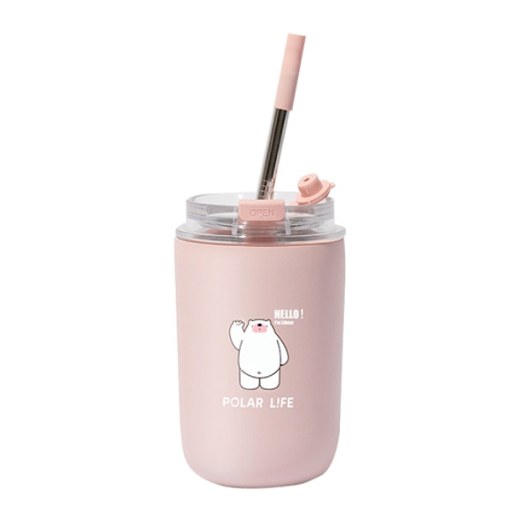 Hot And Cold Coffee Cup With Straw(Light Pink)