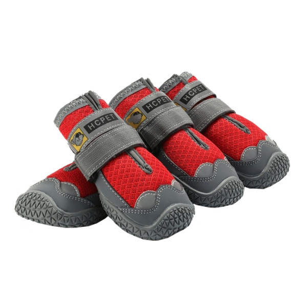 4 PCS / Set HCPET Dog Shoes Breathable Net Dog Shoes, Size: No.6 6.5cm(Red)