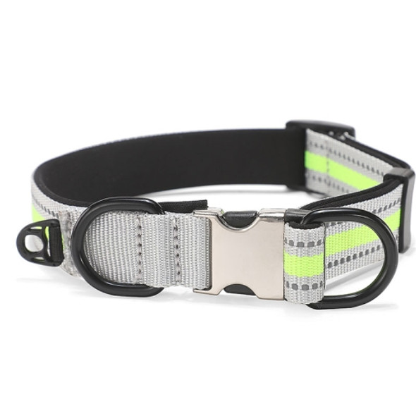 Dog Reflective Nylon Collar, Specification: L(Silver buckle green)