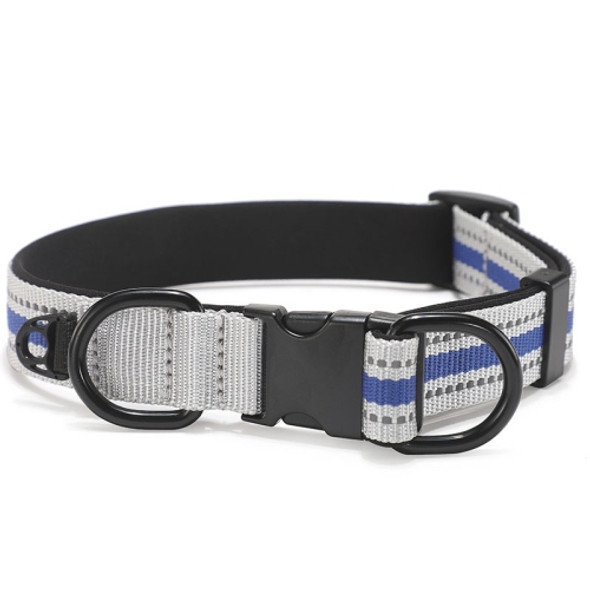 Dog Reflective Nylon Collar, Specification: L(Black buckle blue)