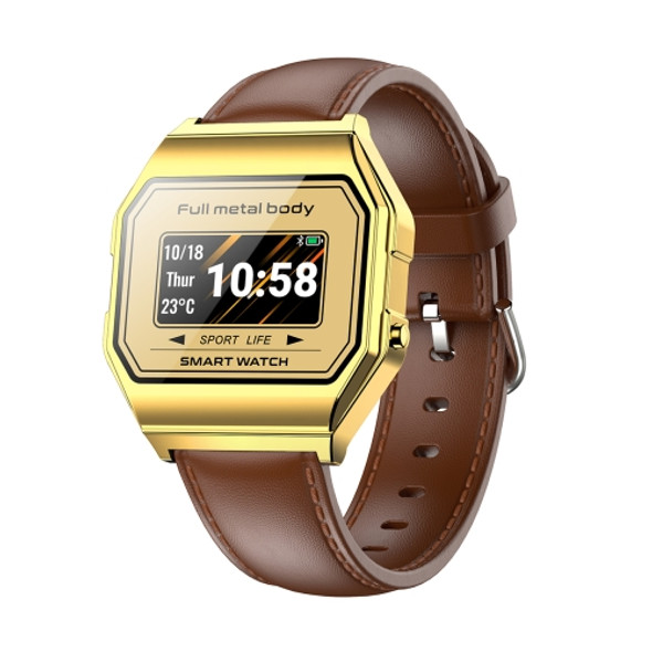 KW18 IP67 0.96 inch Leather Watchband Color Screen Smart Watch(Gold)