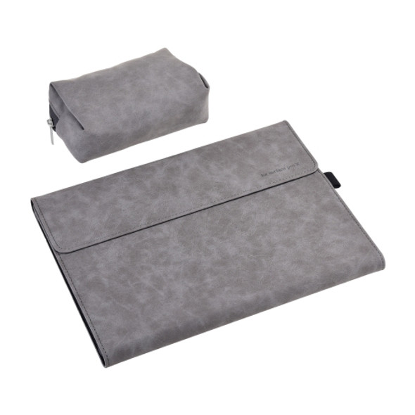 13 inch Leather Tablet Protective Case For Microsoft Surface Pro X, Color: Light Gray + Power Bag