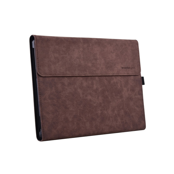 13 inch Leather Tablet Protective Case For Microsoft Surface Pro X, Color: Brown + Power Bag