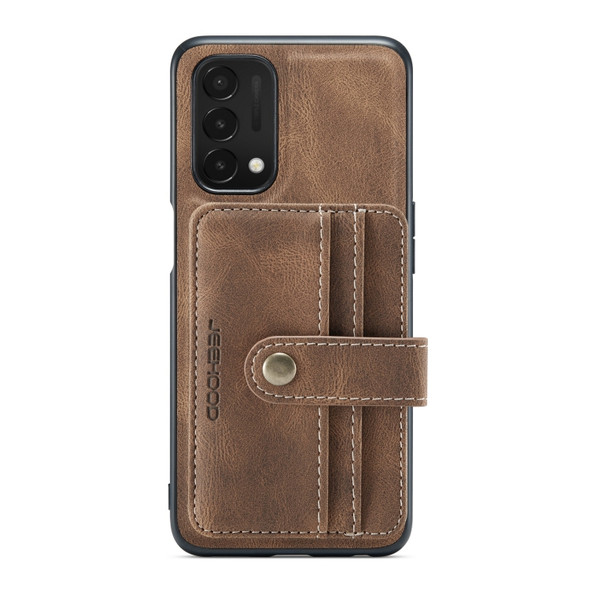 For OnePlus Nord N200 5G JEEHOOD RFID Blocking Anti-Theft Magnetic PU + TPU Phone Case(Brown)