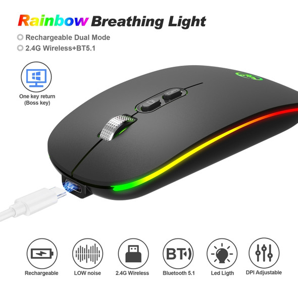 HXSJ M103FG 1600dpi Adjustable 2.4G + Bluetooth RGB Light Wireless Mouse(Black)