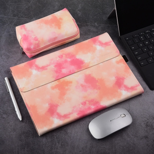 For Microsoft Surface Pro 7+ / 7 / 6 / 5 / 4 Ink and Wash Leather Tablet Protective Case, Color: Pink + Power Bag