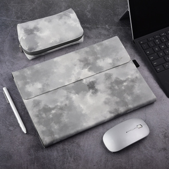 For Microsoft Surface Pro 7+ / 7 / 6 / 5 / 4 Ink and Wash Leather Tablet Protective Case, Color: Gray + Power Bag