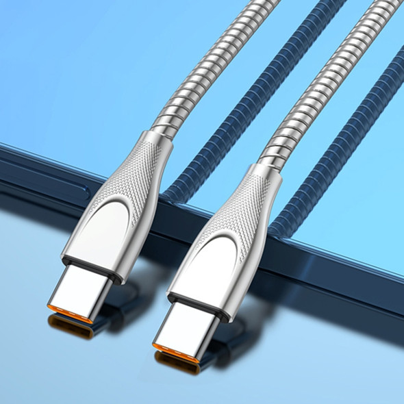 ADC-009 USB-C / Type-C to USB-C / Type-C Zinc Alloy Hose Fast Charging Data Cable, Cable Length: 1m(Silver)