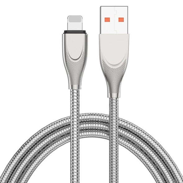 ADC-009 USB to 8 Pin Zinc Alloy Hose Fast Charging Data Cable, Cable Length: 1m (Silver)