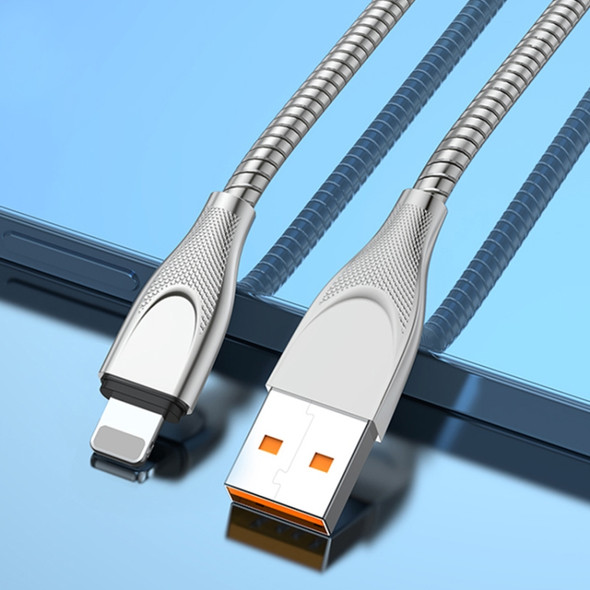 ADC-009 USB to 8 Pin Zinc Alloy Hose Fast Charging Data Cable, Cable Length: 1m (Silver)