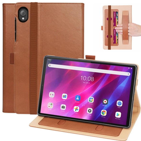 For Lenovo Tab K10 / M10 Plus 10.3 inch Retro Texture PU Leather Tablet Case with Card Slots & Hand Strap(Brown)