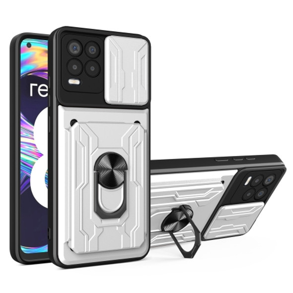 For OPPO Realme 8 / 8 Pro Sliding Camshield Card Phone Case(Pearl White)