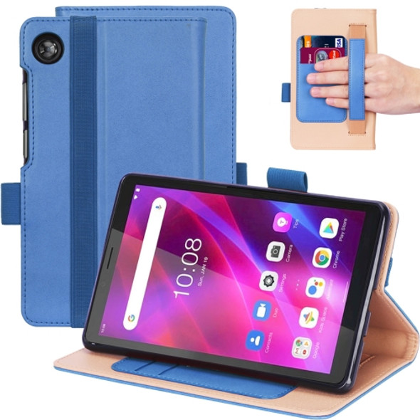 For Lenovo Tab M7 TB-7305F / M7 3rd Gen WY-2099A Retro Texture PU Leather Tablet Case with 2 Card Slots & Hand Strap(Blue)