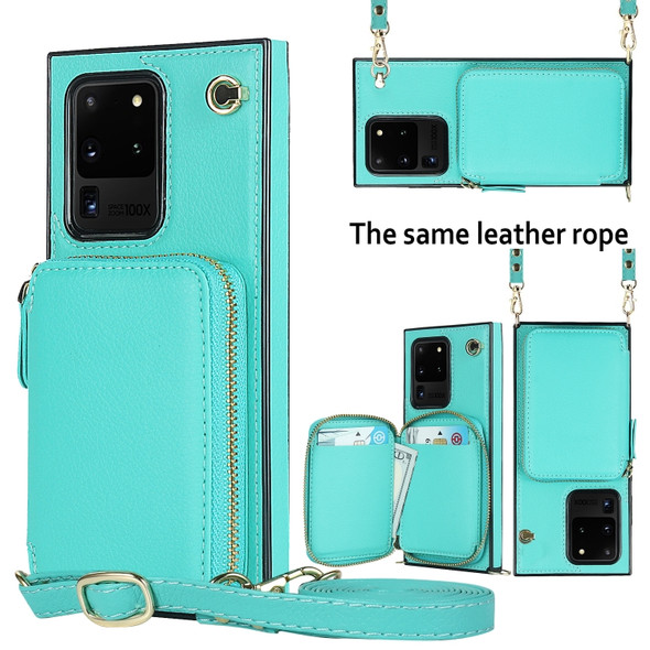 For Samsung Galaxy S20 Ultra Cross-body Zipper Big Wallet Bag Square Phone Case(Mint Green)