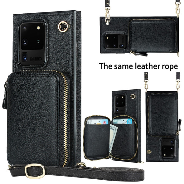 For Samsung Galaxy S20 Ultra Cross-body Zipper Big Wallet Bag Square Phone Case(Black)