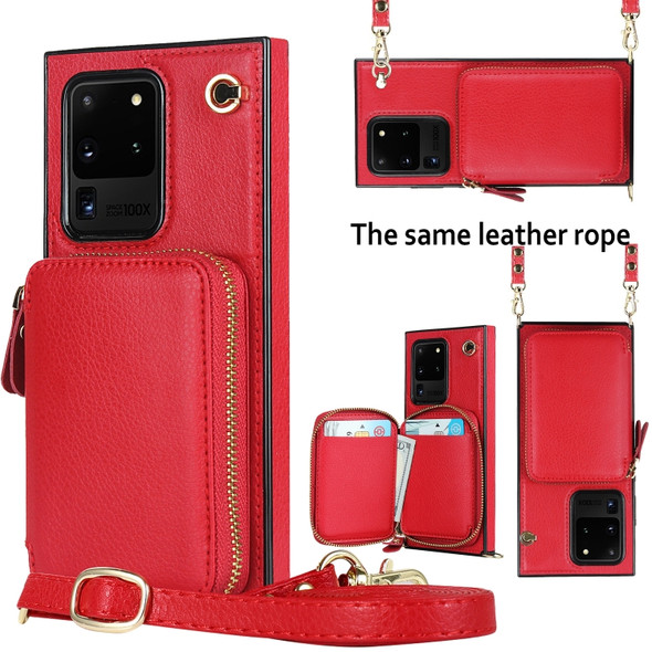 For Samsung Galaxy S20 Ultra Cross-body Zipper Big Wallet Bag Square Phone Case(Red)