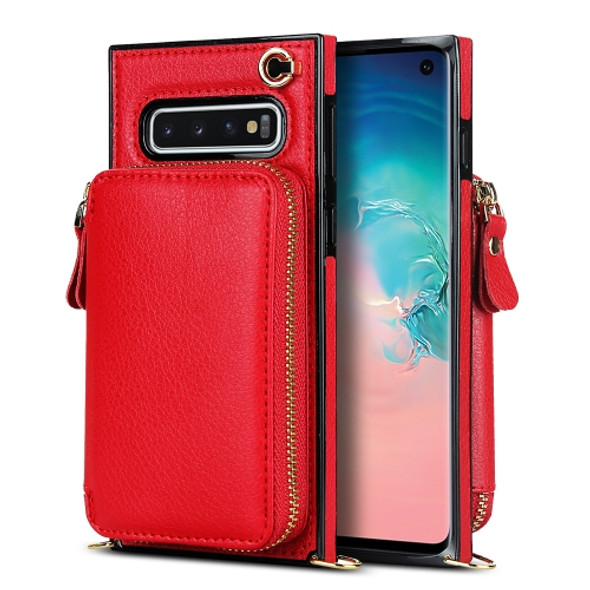 For Samsung Galaxy S10 Cross-body Zipper Big Wallet Bag Square Phone Case(Red)