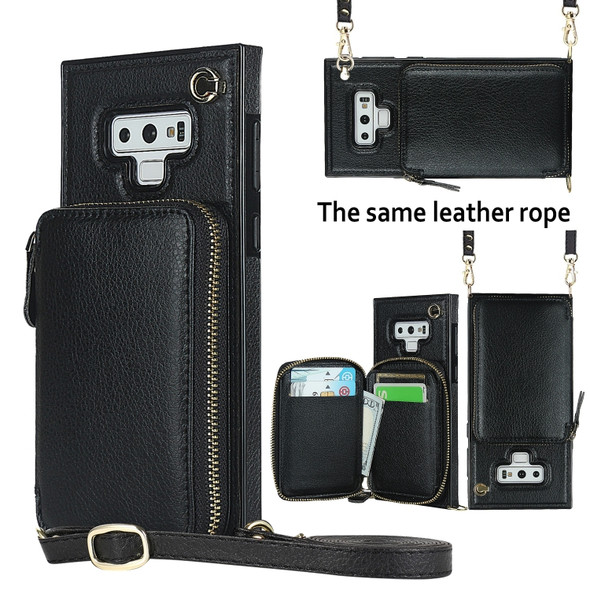 For Samsung Galaxy Note9 Cross-body Zipper Big Wallet Bag Square Phone Case(Black)