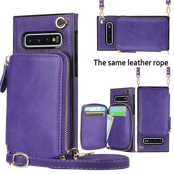 For Samsung Galaxy S10 Cross-body Zipper Big Wallet Bag Square Phone Case(Purple)