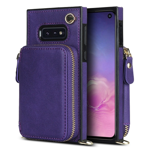 For Samsung Galaxy S10e Cross-body Zipper Big Wallet Bag Square Phone Case(Purple)