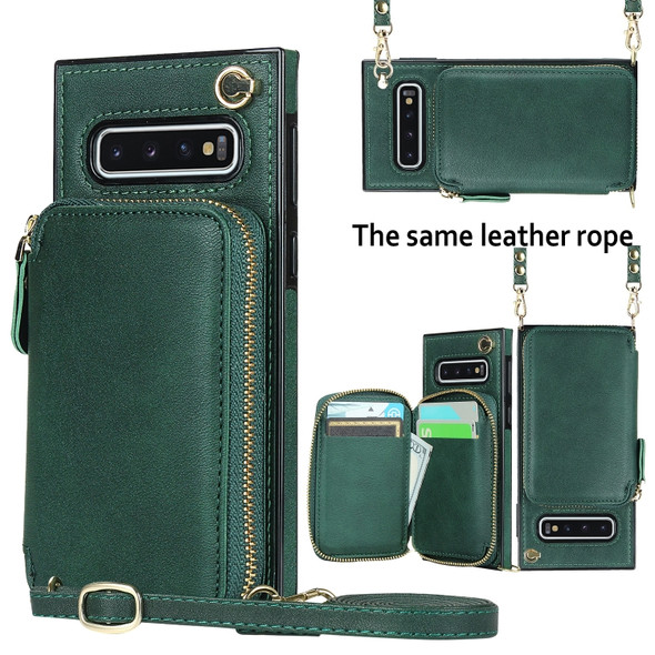 For Samsung Galaxy S10+ Cross-body Zipper Big Wallet Bag Square Phone Case(Emerald)