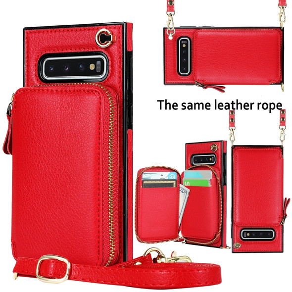 For Samsung Galaxy S10+ Cross-body Zipper Big Wallet Bag Square Phone Case(Red)