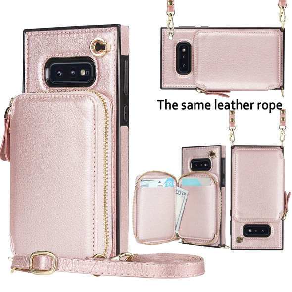 For Samsung Galaxy S10e Cross-body Zipper Big Wallet Bag Square Phone Case(Rose Gold)