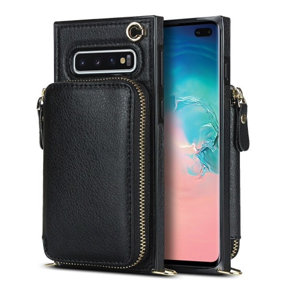 For Samsung Galaxy S10+ Cross-body Zipper Big Wallet Bag Square Phone Case(Black)