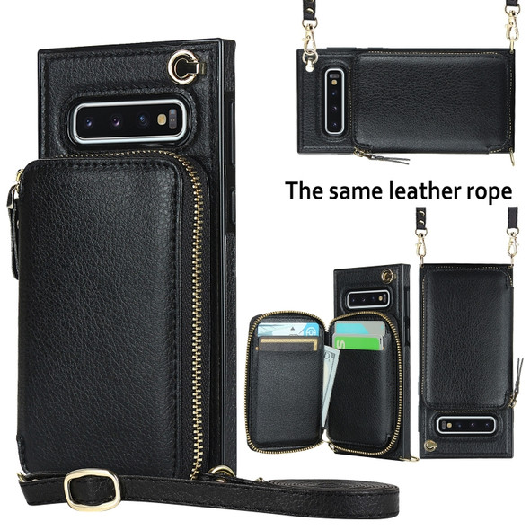 For Samsung Galaxy S10+ Cross-body Zipper Big Wallet Bag Square Phone Case(Black)