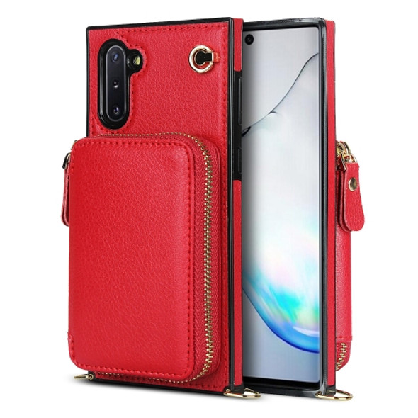 For Samsung Galaxy Note10 Cross-body Zipper Big Wallet Bag Square Phone Case(Red)