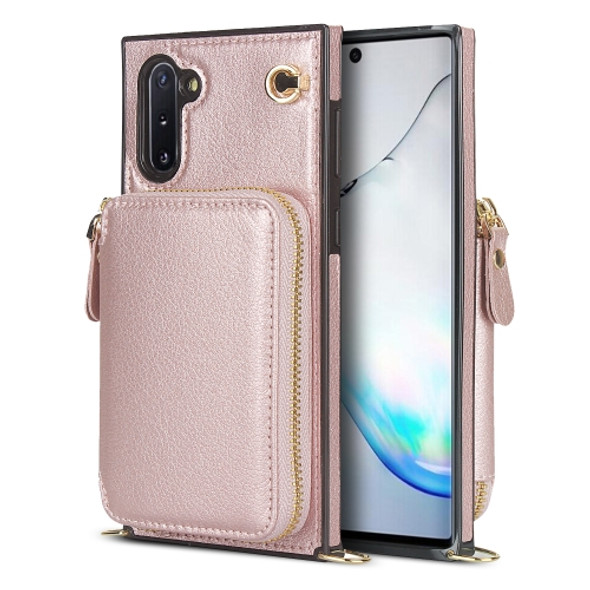 For Samsung Galaxy Note10 Cross-body Zipper Big Wallet Bag Square Phone Case(Rose Gold)