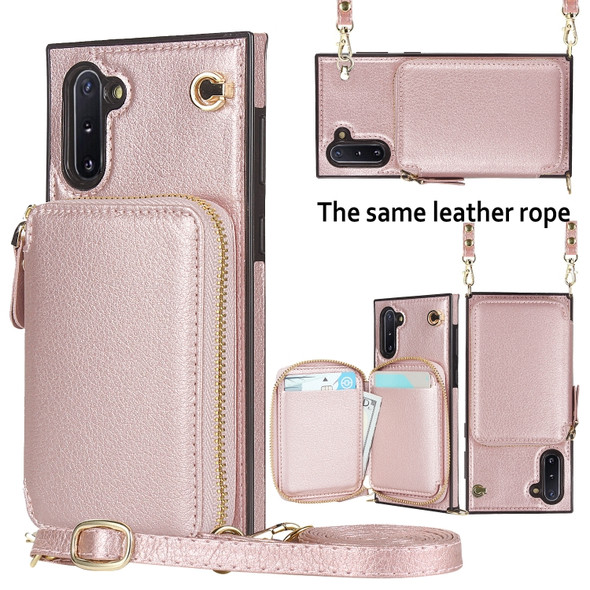For Samsung Galaxy Note10 Cross-body Zipper Big Wallet Bag Square Phone Case(Rose Gold)