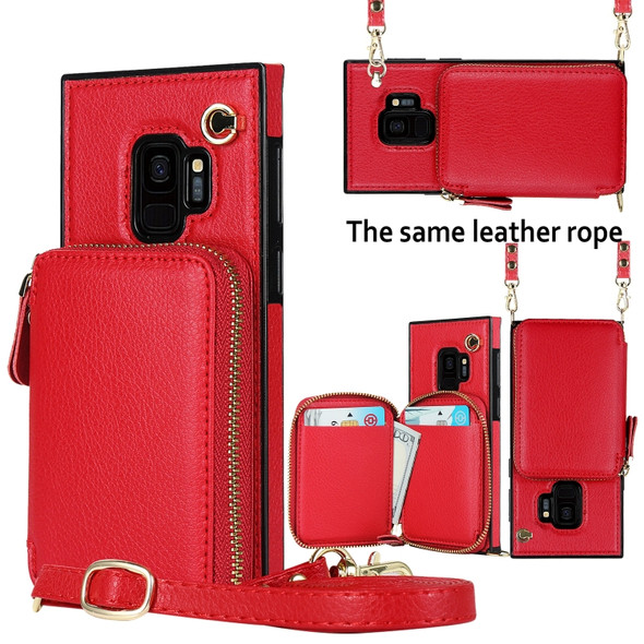 For Samsung Galaxy S9 Cross-body Zipper Big Wallet Bag Square Phone Case(Red)