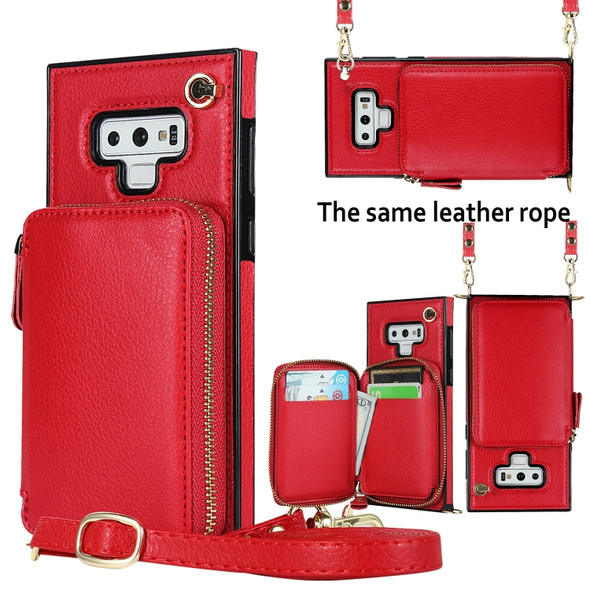 For Samsung Galaxy Note9 Cross-body Zipper Big Wallet Bag Square Phone Case(Red)