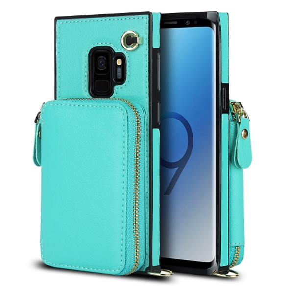 For Samsung Galaxy S9 Cross-body Zipper Big Wallet Bag Square Phone Case(Mint Green)