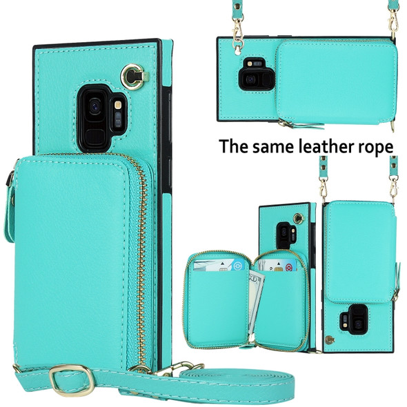 For Samsung Galaxy S9 Cross-body Zipper Big Wallet Bag Square Phone Case(Mint Green)