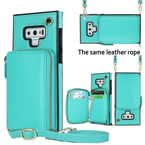 For Samsung Galaxy Note9 Cross-body Zipper Big Wallet Bag Square Phone Case(Mint Green)