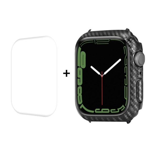 For Apple Watch Series 7 45mm ENKAY Carbon Fiber PC Case + Full Coverage PET Screen Protector