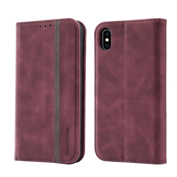 Splicing Skin Feel Magnetic Leather Phone Case For iPhone XS Max(Wine Red)