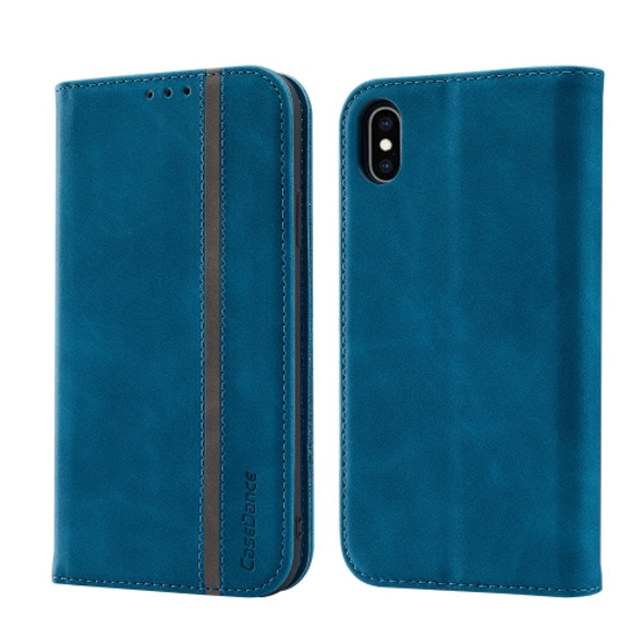 Splicing Skin Feel Magnetic Leather Phone Case For iPhone XS Max(Blue)