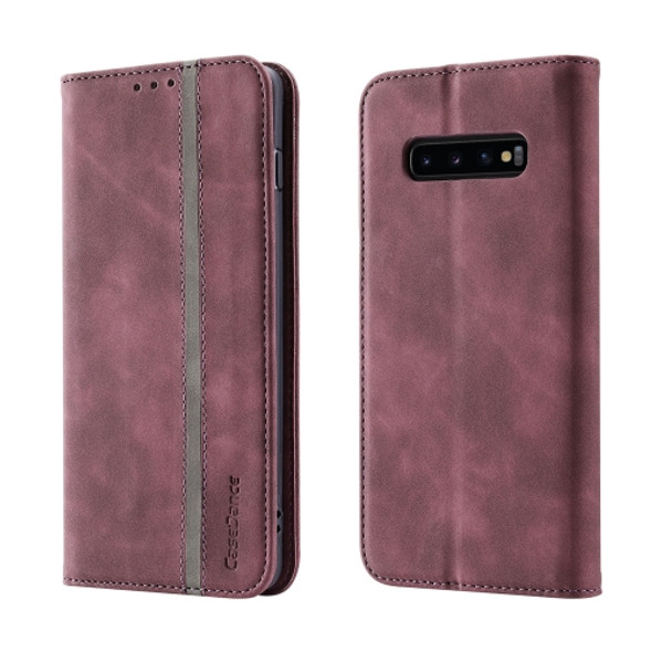 For Samsung Galaxy S10 Splicing Skin Feel Magnetic Leather Phone Case(Wine Red)