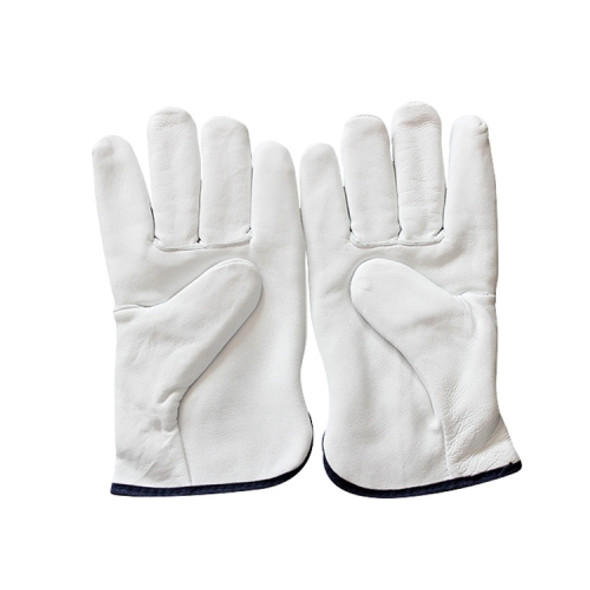 1 Pair Thickened Warm Riding Genuine Leather Gloves, Size: L(White)