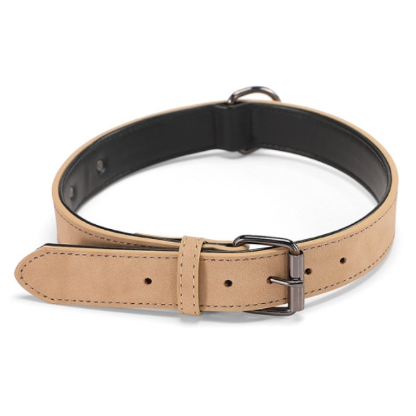 JINMAOHOU Dogs Double-Layer Leather Collar, Specification: S 39x2.2cm(Khaki)