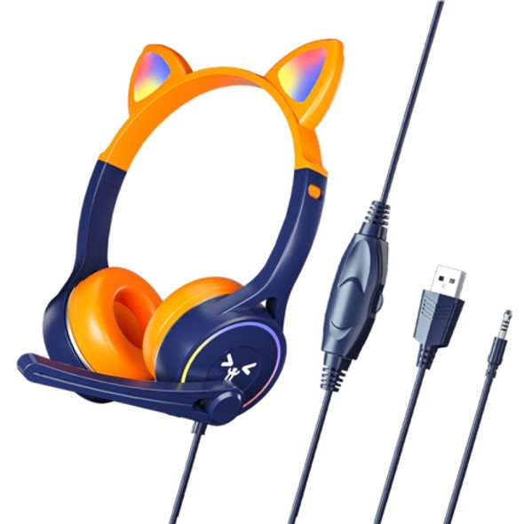 Soyto SY-G30 Cat Ear Computer Headset, Style: Lighting Version (Blue Orange)