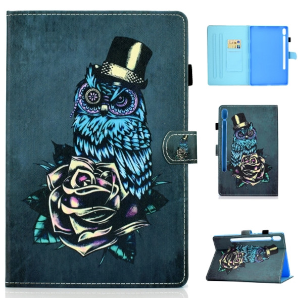 For Galaxy Tab S6 T860 / T865 Colored Drawing Horizontal Flip Leather Case with Holder & Card Slots & Pen Slot & Sleep / Wake-up Function(Rose Owl)