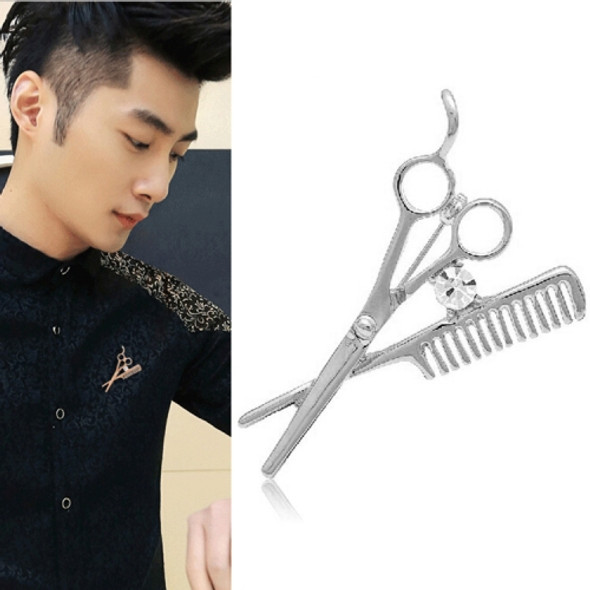 Scissor Comb Brooch Small Suit Collar Pin(Silver)