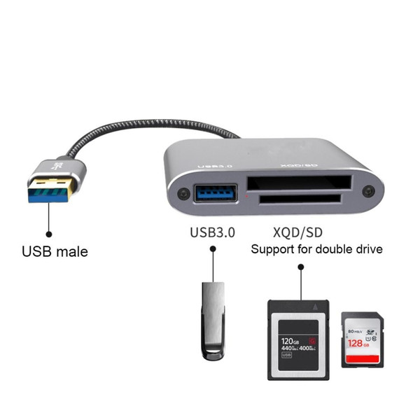 3 in 1 USB3.0 to USB/XQD/SD Card Reader