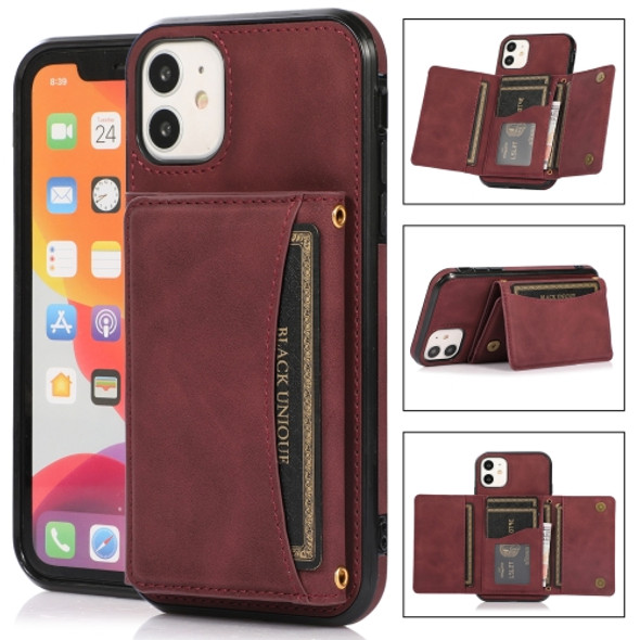 Three-fold Leather Phone Case with Card Slot & Wallet & Holder For iPhone 11(Wine Red)