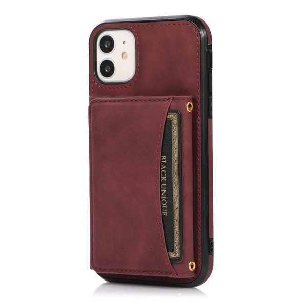 Three-fold Leather Phone Case with Card Slot & Wallet & Holder For iPhone 11(Wine Red)