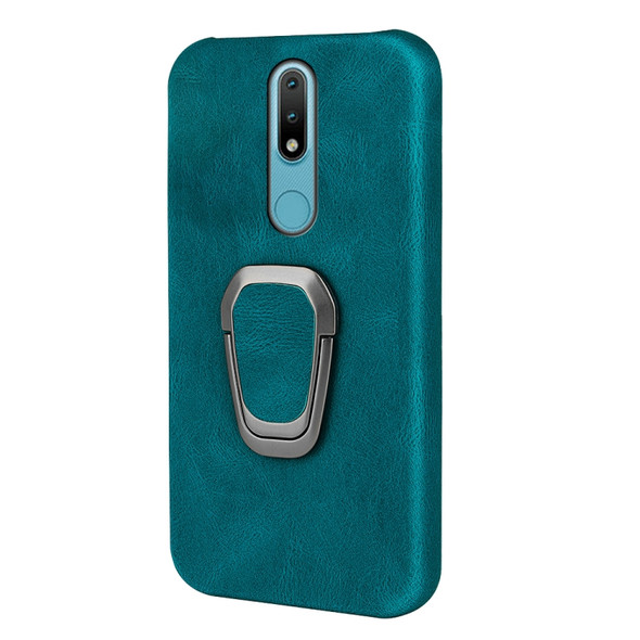 For Nokia 2.4 Ring Holder PU Phone Case(Cyan)